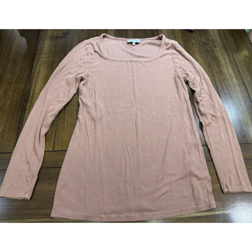 Motherhood Maternity Ribbed Long Sleeve Scoop Neck Top - Dusty Rose Pink Size M